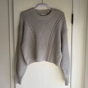 NWT Z Supply Womens Gray Cable Knit Metallic Crew Neck Sweater Size L